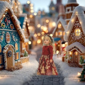Xmas House Digital Gingerbread, Christmas Village Backdrop, Creative Composite, Candy Photography, Festive Holiday Backgrounds + snow