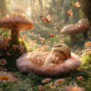 Spring Digital Background, Fairytale Mushroom Backdrop, Kids & Pets Photography, Fall Forest Overlay For Newborn, Magical Fantasy Composite,