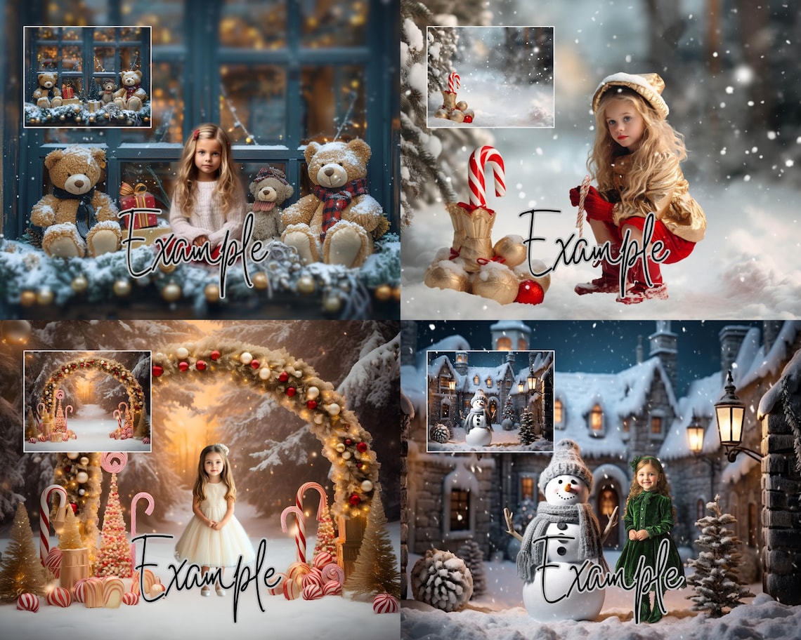 40 Christmas Digital Backdrop Bundle, Xmas Templates for Kids & Family ...