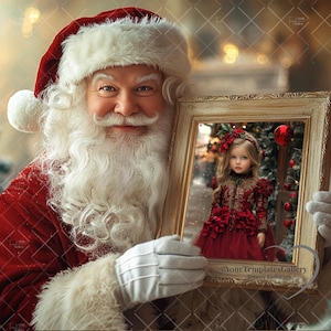 Santa Photo Frame Digital Backdrop, Santa Holding an &#39;Insert-Your-Own-Image, Christmas Themed Digital Background, Instant Download PNG,