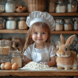 Easter Digital Backdrop, Cooking with Easter Bunny, Spring Background,  Fun Children Portraits, Kitchen  Photo Composite, Download