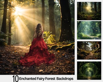 10 Enchanted Forest Digital Backdrops, Beautiful Green Summer, Magical Background Photography, Outdoor Portrait, Forest Backdrop Photoshop,