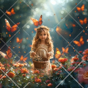 Magical Green Summer, Digital Forest Backdrop,  Creative Composite Images, Spring background, Outdoors Portrait, Butterflies, Photoshop,