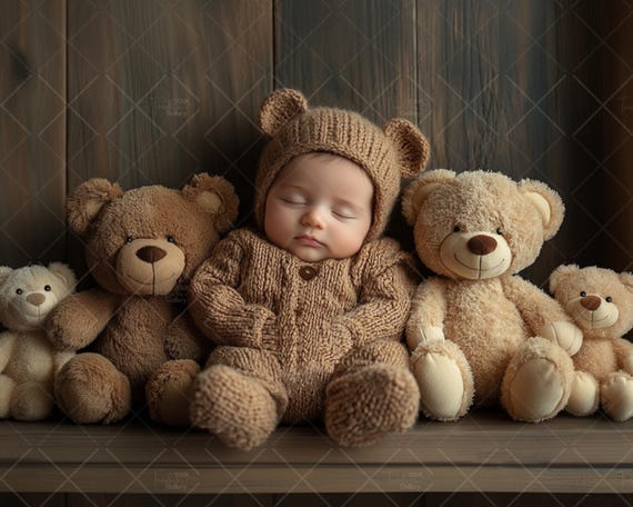 Add Face Poppet Prop, Teddy Newborn Digital Backdrop, Photography Face Insert,  Digital Photo, Background Composite, Baby Girl & Boy, Toy