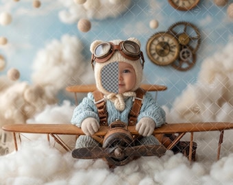 Face Insert Vintage Airplane Adventure, Newborn Digital Face Replace Backdrop, Add a face Prop Background,  Baby Boy Overlay Composite