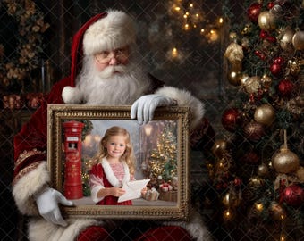 アンティーク調　サンタクロース　フォトフレーム サンタのピクチャーフレームのデジタル背景、クリスマスの背景、サンタ