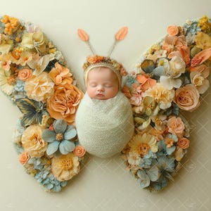 Spring Newborn Digital Background, Newborn Backdrop Girl, Baby Butterfly Composite, Add Face, Faceless, Insert Baby Portrait Photography