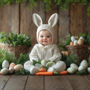 Easter Newborn Digital Backdrop, Face Insert Photo, Spring Bunny Background, Photography Portrait For Boy & Girl, Toddler Rabbit, Add Face