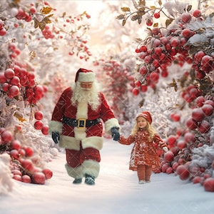 Weihnachten Nikolaus im verschneiten Wald, digitaler Hintergrund, Fine Art Urlaub Porträt Hintergrund, Nordpol Wald, Fantasy Verbundstoff, Photoshop Overlay