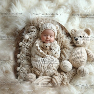 Newborn Backdrop, Photography Face Insert, Add face Poppet Prop, Digital Photo, Background Composite, Baby Gil & Boy, Teddy Toy, Photoshop