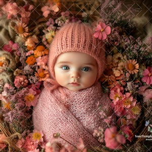 Newborn Digital Backdrop Photography, Add face Digital Photo Prop Composite, Floral Backdrop, Face Insert Baby Digital Background Girl.