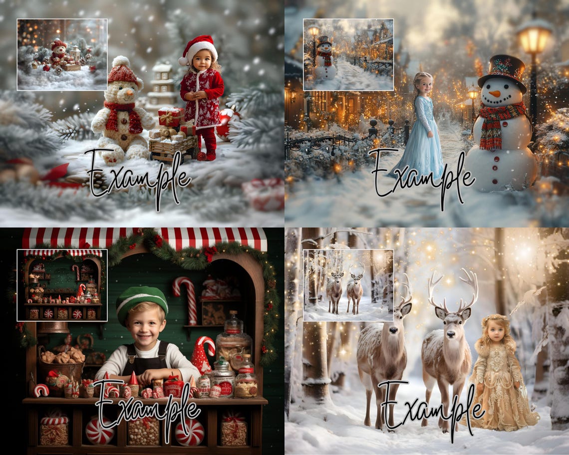40 Christmas Digital Backdrop Bundle, Xmas Templates for Kids & Family ...