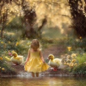 Spring Digital Backdrop Composite, Duck Pond With Flowers,  Nature Outdoors Photoshoot,  Easter  Background Photography, Sutido Portrait,