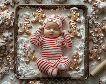 Gingerbread Baby Digital Backdrop, Face Insert Christmas Backdrop, Holiday Newborn Digital Background, Head Insert, Add Face Composite, Xmas