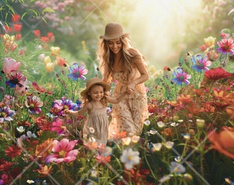 Floral Photoshop Composite, Digital Backdrop, Spring blooms Meadow, Maternity Outdoor Portrait, Nature Background, Easter Garden Background.
