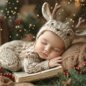 Newborn Deer Face Insert Digital Backdrop, Newborn Photography Background, Xmas Portrait Composite, Newborn Add Face, Christmas Baby Photo
