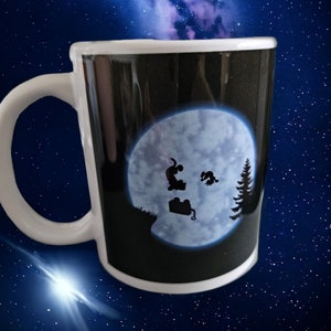 Mug with Calvin and Hobbes, night sky, gift for him, coffee, tea, hot chocolate, cappuccino, latte mug, special mug, hot and cold beverages