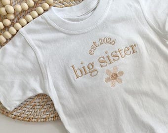 Embroidered Big Sister tShirt, Personalized Sibling Announcement Gift, Promoted to Big Sister, Big Sister Gift, Pregnancy Announcement Idea