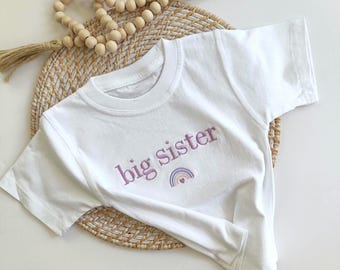 Embroidered Big Sister T-Shirt, Personalized Sibling Announcement Gift, Big Sis shirt, Gift for Big Sister, Pregnancy Announcement Idea