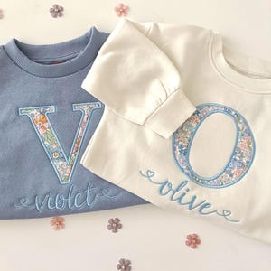 Suéter bordado inicial, suéter com nome personalizado, suéter com nome de bebê, blusa inicial para meninas, suéter personalizado para crianças, suéter para meninas