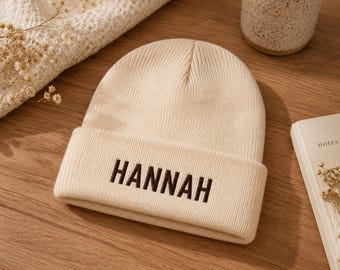 Personalized Pom Pom Beanie | Custom Embroidered Knit Hat | Cozy Winter Name Beanie | Gift for Her Him