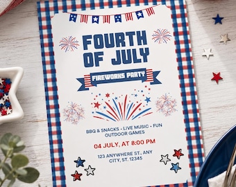 Editable Fourth of July Invitation Template | 4th of July Party Invite | Canva Editable Invitation | Patriotic BBQ Invite | Instant Download