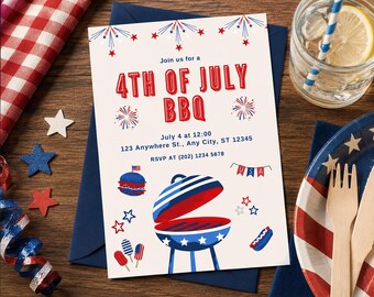 Editable 4th of July BBQ Invitation Template | Patriotic Cookout Invite | Canva Editable Party Invitation | Instant Download