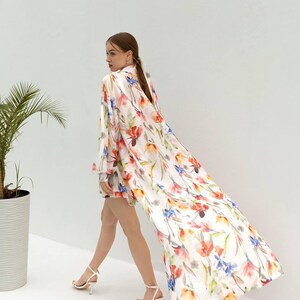 Boho Floral Kimono and Shorts Set – Sheer Lightweight Cover-Up with Double Shorts – Vacation Beach Outfit – Tencel Loungewear for Women