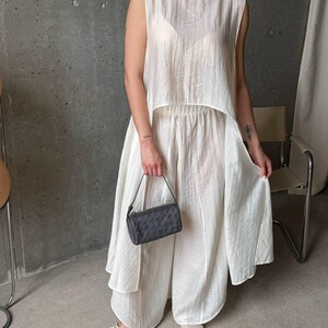 Ivory Viscose Tencel Set, Wide Leg Palazzo Pants Outfit, Oversized Sleeveless Tunic, Minimalist Summer Co Ord, Resort Wear