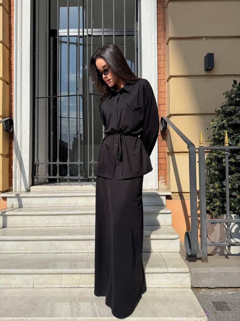 Blush Black Linen Maxi Set: Two-piece Shirt and Skirt Co-ord - Etsy