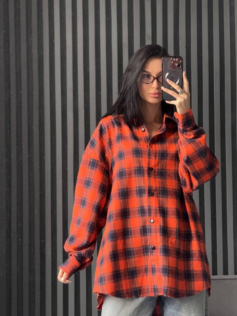 Female Green Plaid Oversized Shirt