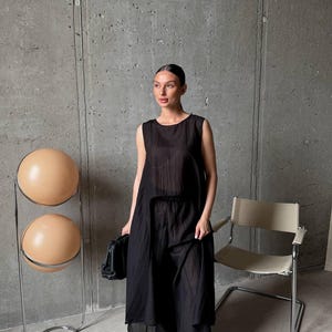 Black Viscose Tencel Set, Wide Leg Palazzo Pants Outfit, Oversized Sleeveless Tunic, Minimalist Summer Co Ord, Resort Wear