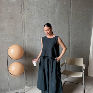 Emerald Viscose Tencel Set, Wide Leg Palazzo Pants Outfit, Oversized Sleeveless Tunic, Minimalist Summer Co Ord, Resort Wear