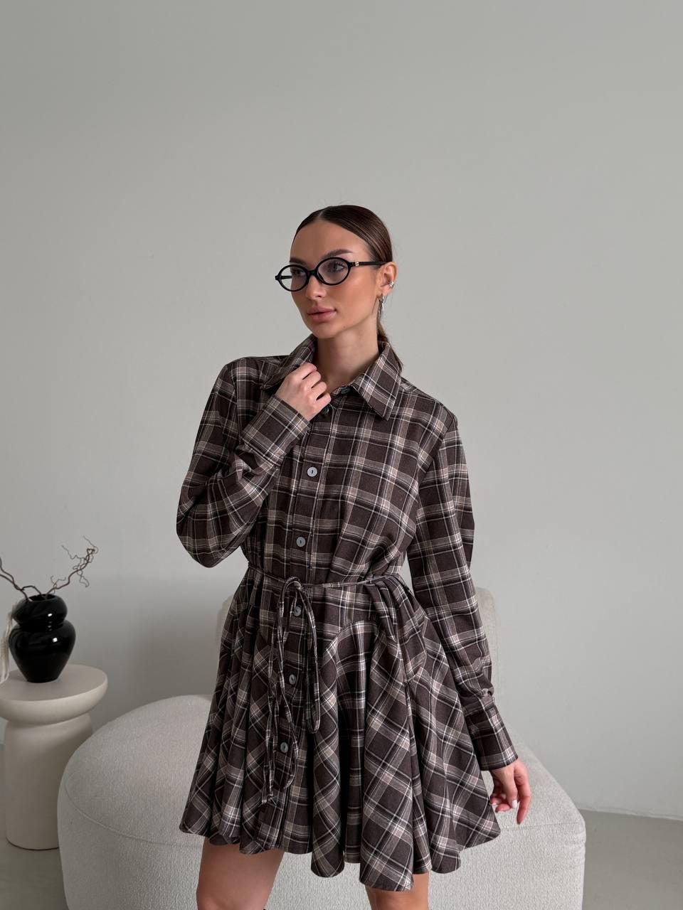 brown plaid shirt dress Brown Flannel Shirt Dress for Women