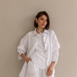 Handmade White Linen 3-Piece Set: Relaxed Fit Summer Outfit