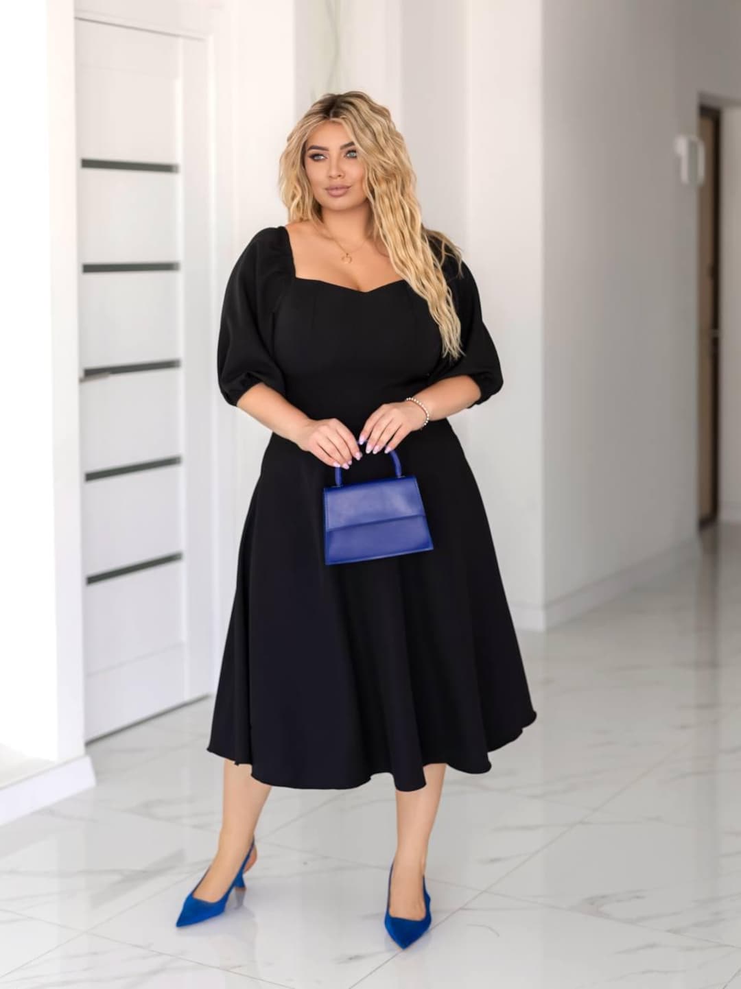 knee length dresses for ladies Unique Vintage Plus Size Black Sweetheart Midge Swing Dress main image 1