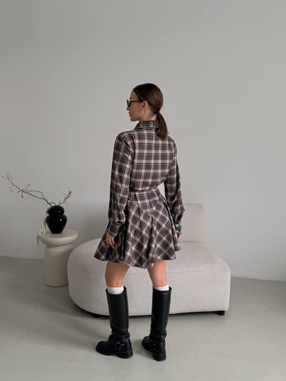 black flannel dress Black Plaid Flannel Shirt Dress for Women