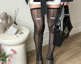 Leggings negros de malla transparente: Diseño elástico hasta el muslo (tallas XS-M)
