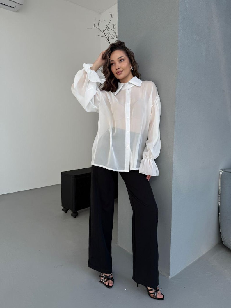 Pure Silk Chiffon Women's Sleeveless Tie Neck Sheer Blouse