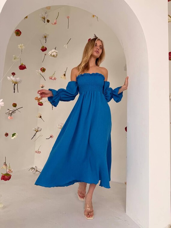 off shoulder midi summer dress Linen Blend Red Off Shoulder Midi Dress - All Dresses