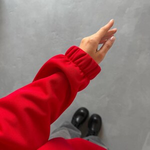 red Oversized Hoodie with Half Zip, Cotton Intersoft Fleece Sweatshirt, Relaxed Fit Cozy Streetwear