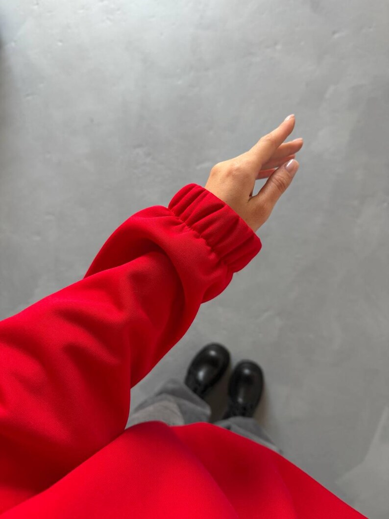 red Oversized Hoodie with Half Zip, Cotton Intersoft Fleece Sweatshirt, Relaxed Fit Cozy Streetwear