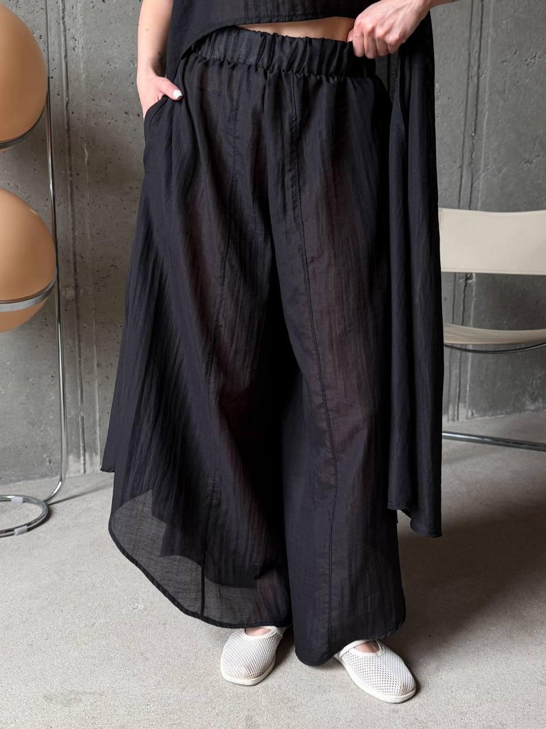 Black Viscose Tencel Set, Wide Leg Palazzo Pants Outfit, Oversized Sleeveless Tunic, Minimalist Summer Co Ord, Resort Wear
