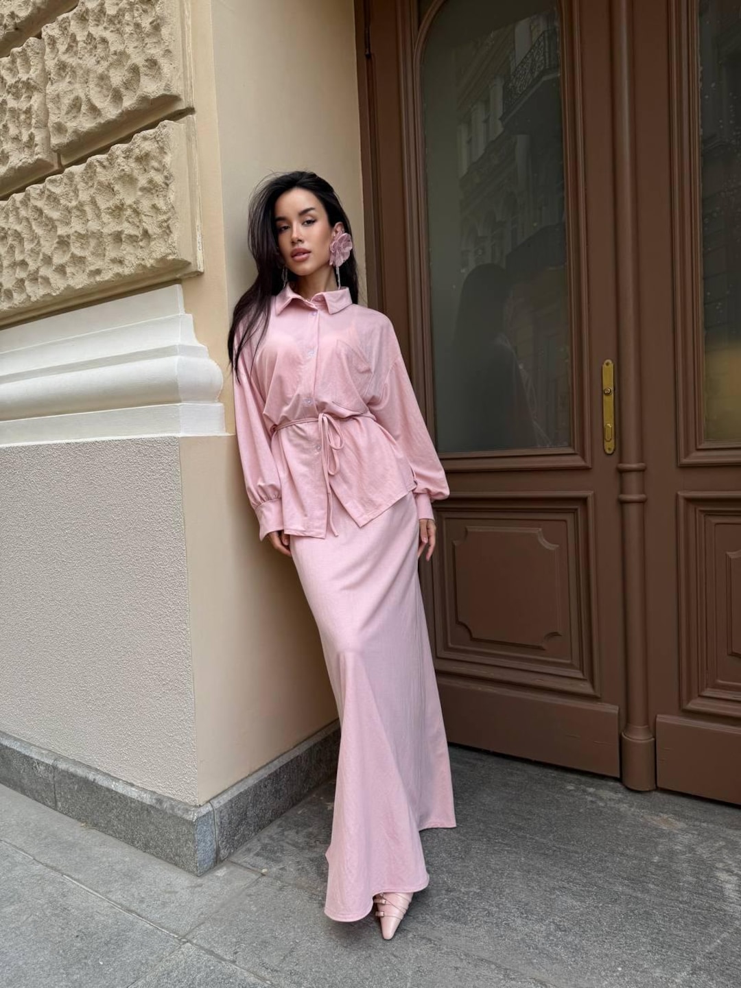 pink two piece set dress Klarisse Two Piece Top and Skirt Set