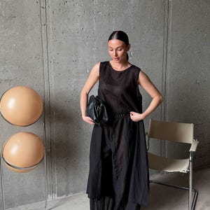 Black Viscose Tencel Set, Wide Leg Palazzo Pants Outfit, Oversized Sleeveless Tunic, Minimalist Summer Co Ord, Resort Wear