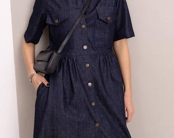 Denim Maxi Shirt Dress: Blue Cotton Button-Front Jean Dress