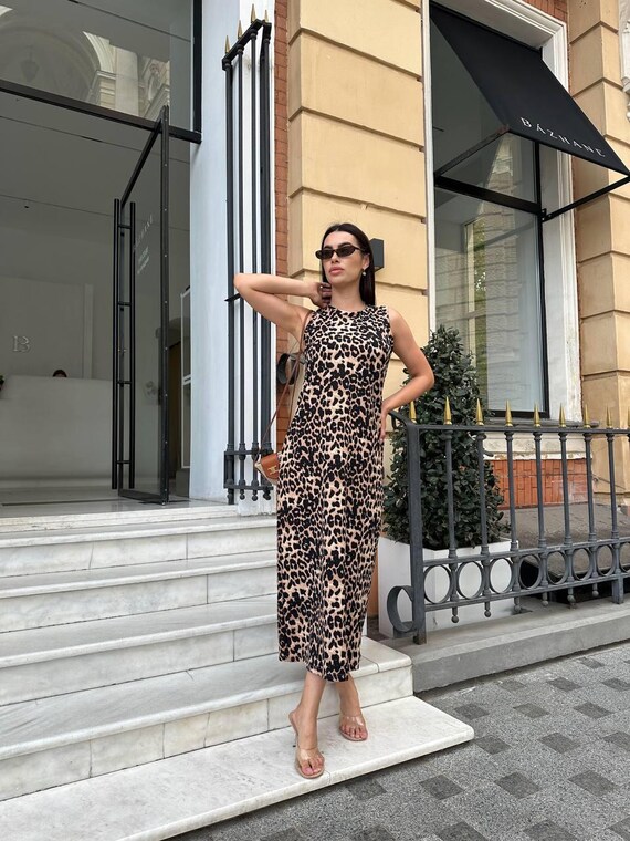 Cheetah Print Maxi Dress: Ribbed Stretch Jersey, Slim Fit - Etsy Cheetah Print Maxi Dress: Ribbed Stretch Jersey, Slim Fit - Etsy