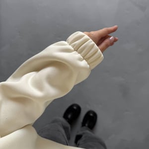 Ivory Oversized Hoodie with Half Zip, Cotton Intersoft Fleece Sweatshirt, Relaxed Fit Cozy Streetwear