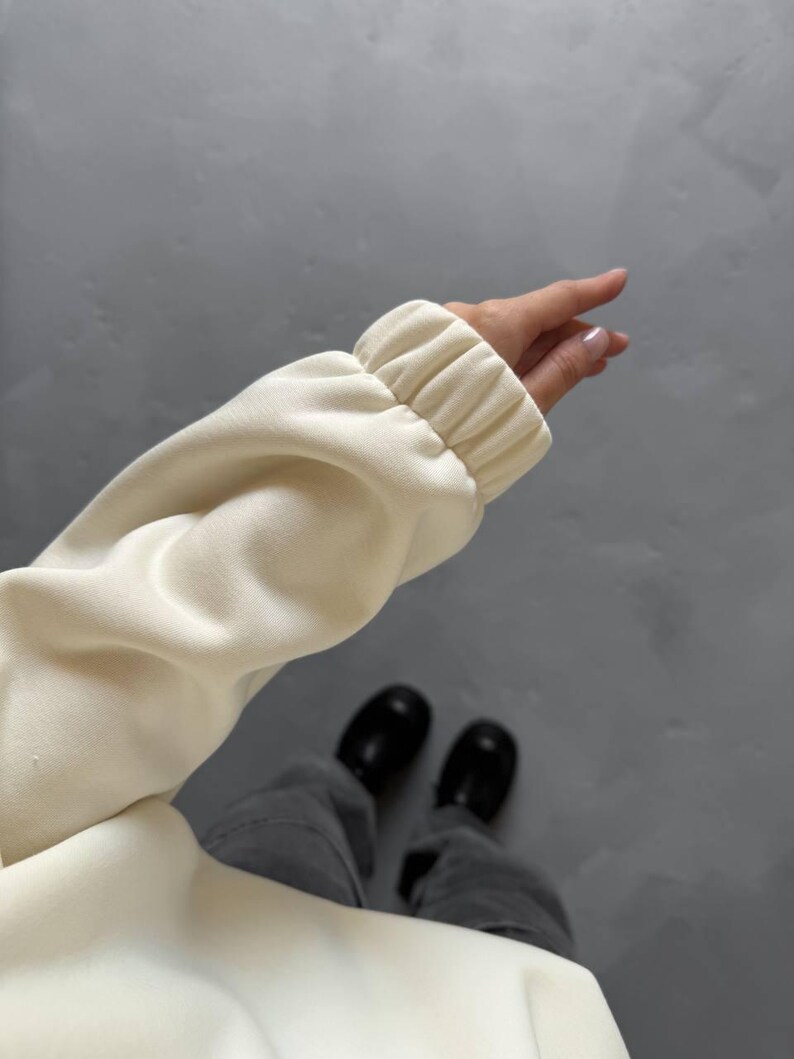 Ivory Oversized Hoodie with Half Zip, Cotton Intersoft Fleece Sweatshirt, Relaxed Fit Cozy Streetwear