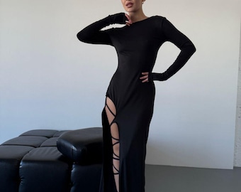 kiko high side slit dress Fashion Nova Women's Black Stretch Kiko High Side Slit Dress Size S